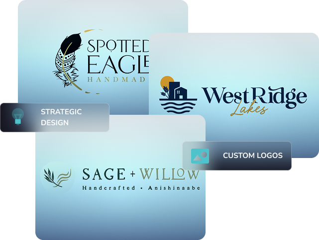 Sample brand badges and graphic design work